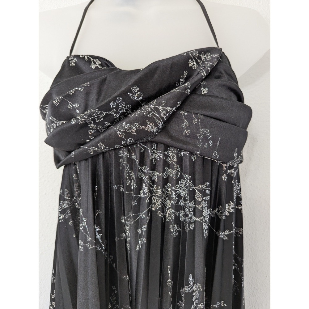 Vintage B Darlin Dress Black‎ Silver Glitter Floral Halter Pleated 11/12 Y2K USA - Picture 2 of 9